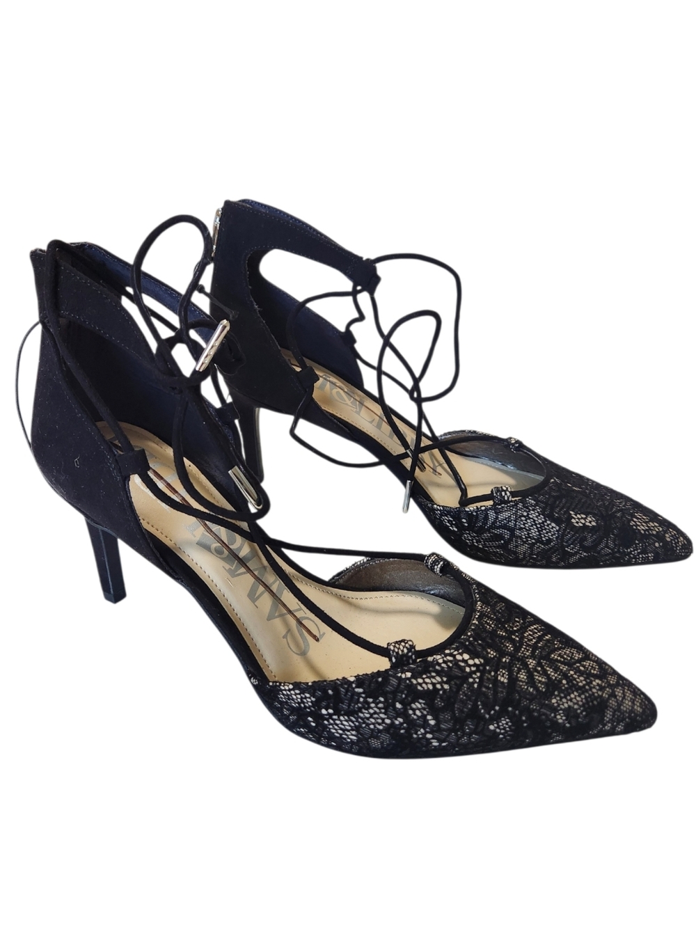 Sam and Libby Omni Ghillie Black Lace Up Zip Back Heels Size 7.5